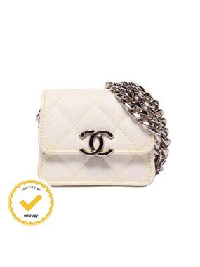 Chanel Chain Shoulder Bag Caviar Leather Silver Micro Quilted